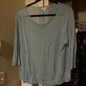 Eileen Fisher Green and Blue Boxy 3/4 Sleeve Blouse